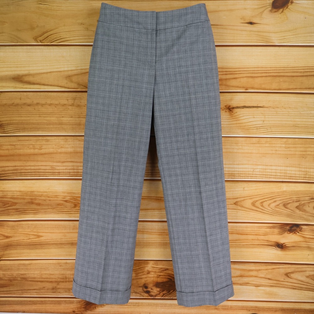 Jones New York Collection Dress Pants Cuffed Leg Stretch Womens Sz 8 Gray‎ Plaid